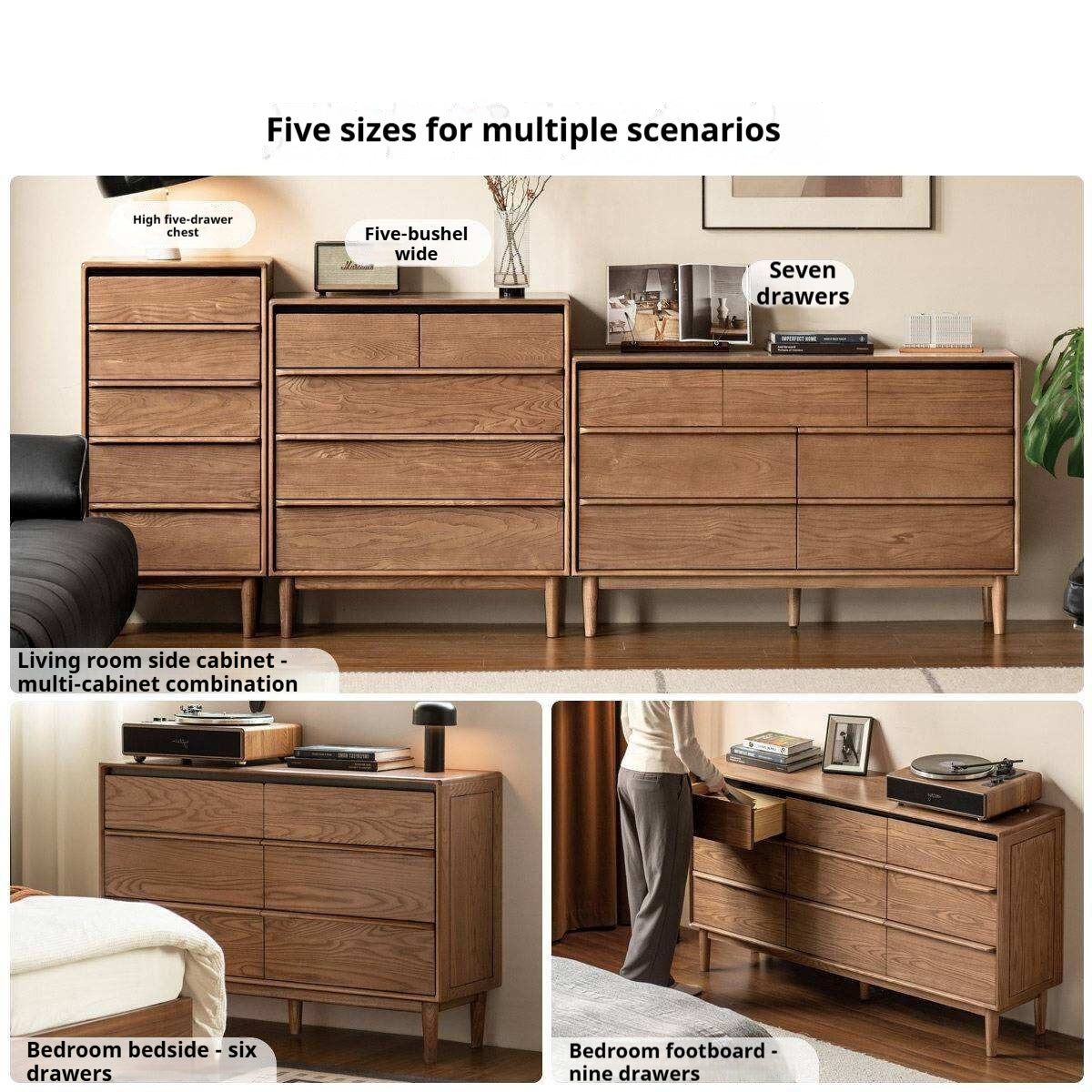 Ash Solid Wood Modern Side Cabinet with Shelved Interior