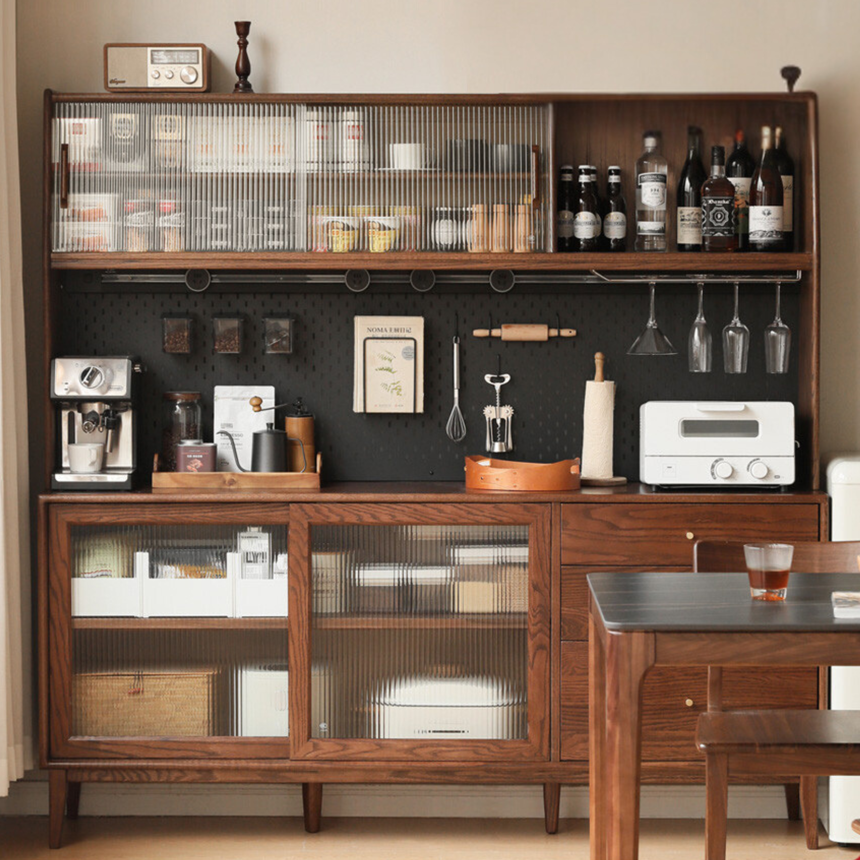 Solid Rubberwood, Oak Solid Wood Sideboard, Buffet Cabinet