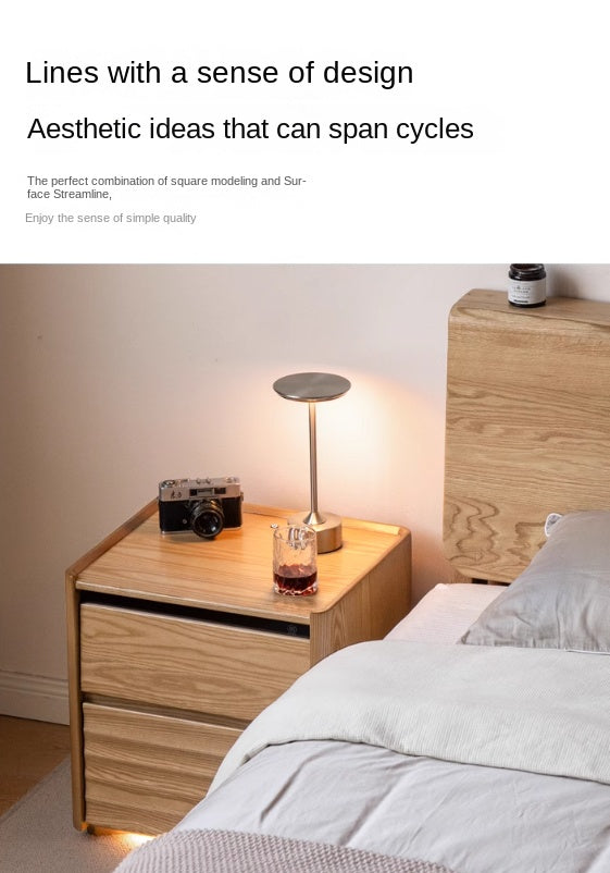 Ash Solid Wood Modern Lighted Nightstand.