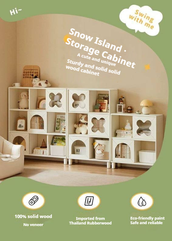 Solid Rubberwood Modern Cream Style Floor Kids Cabinet