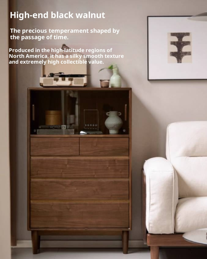 Black Walnut Solid Wood Italian Light Luxury Side Cabinet.