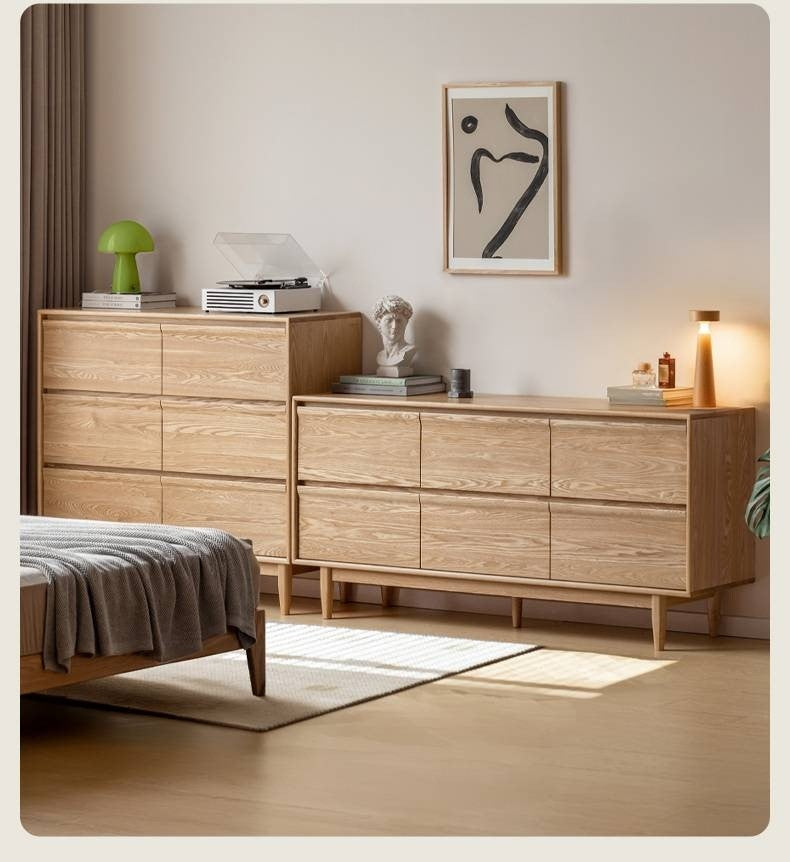 Ash Solid Wood Log Style Six Drawers Cabinet