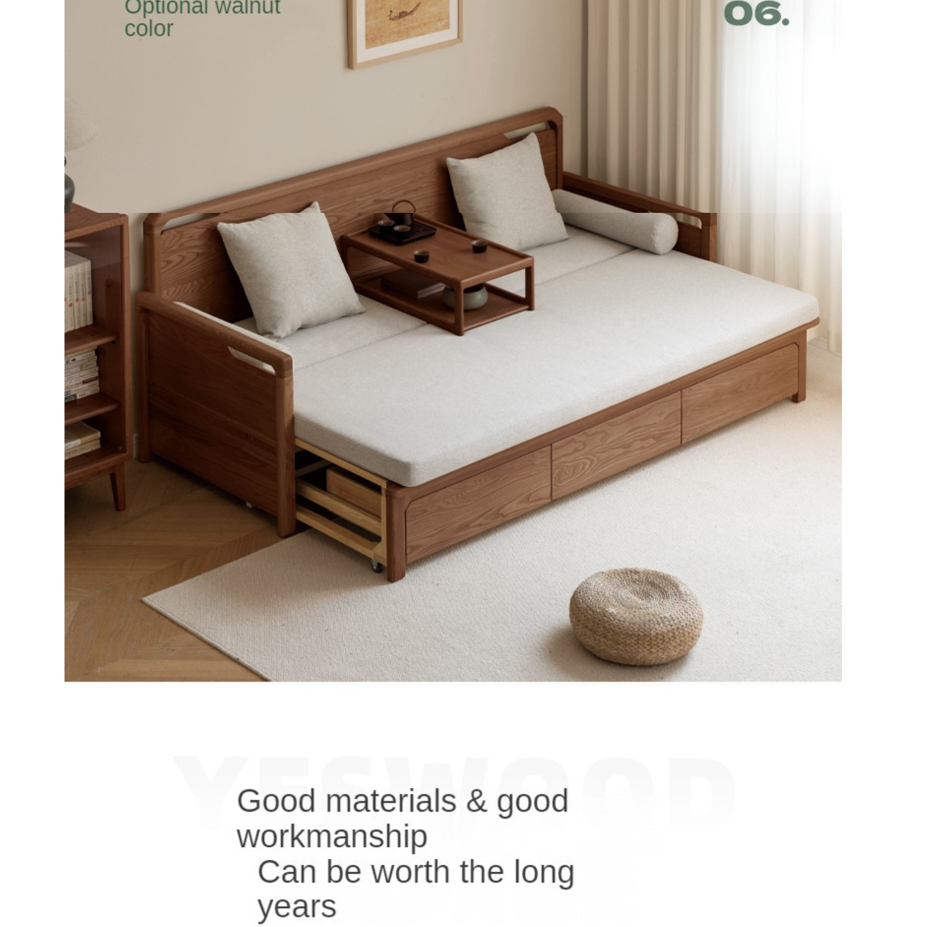 Oak Foldable Sofa Bed New Multifunctional Storage.