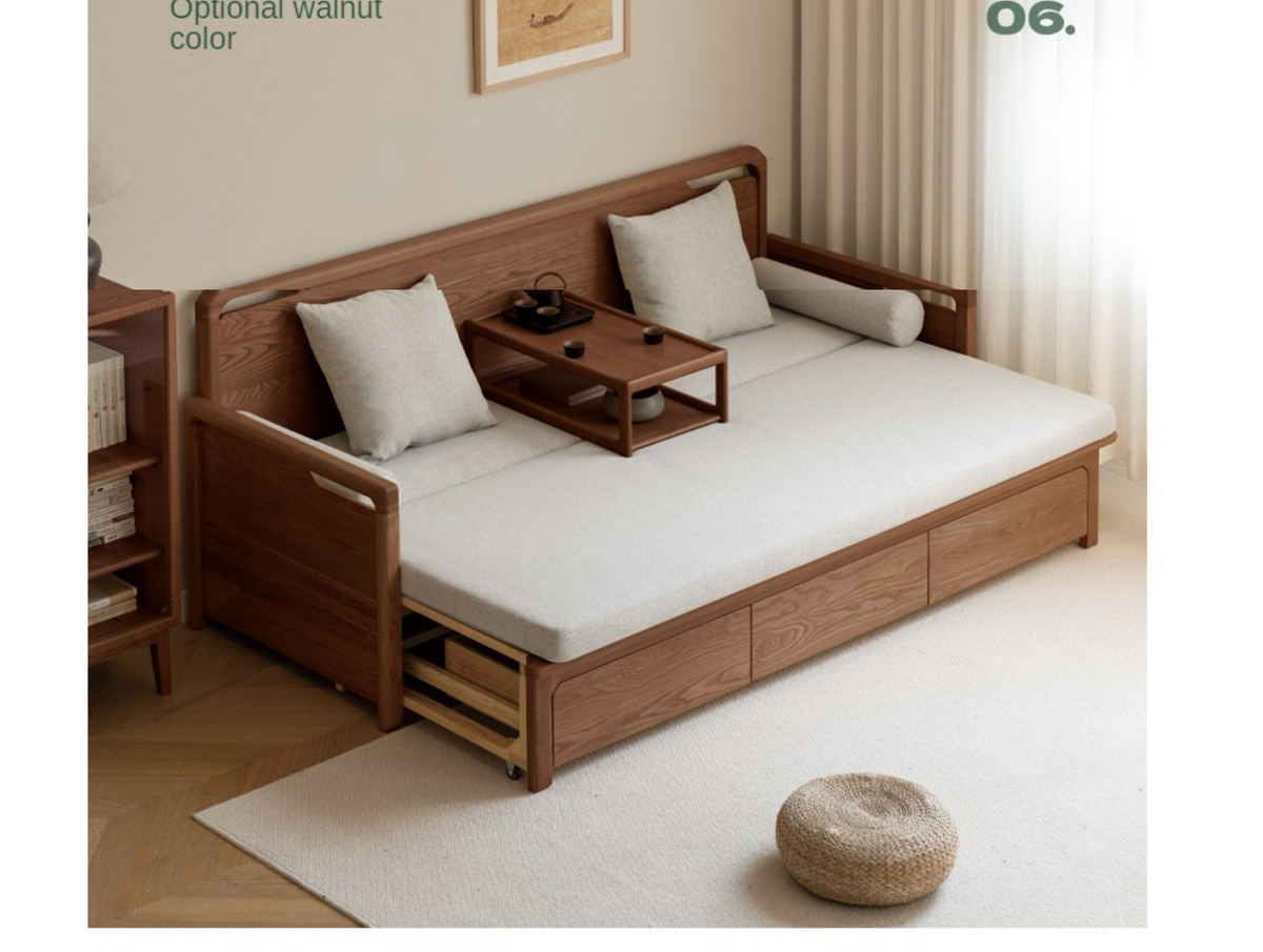 Oak solid wood Convertible Daybed Sofa with Integrated Storage