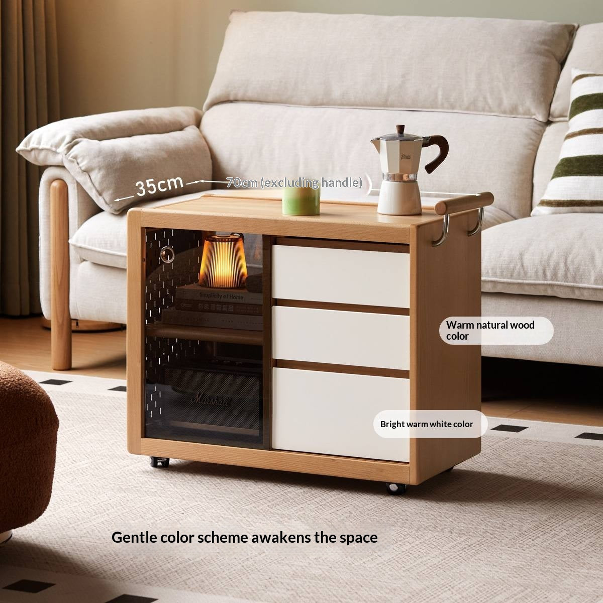 Beech Solid Wood Modern Corner Mobile Side Table