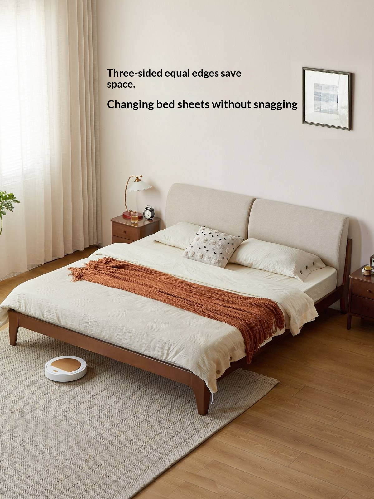 Beech Solid Wood Bed — Nordic Style, Modern Minimalist Design