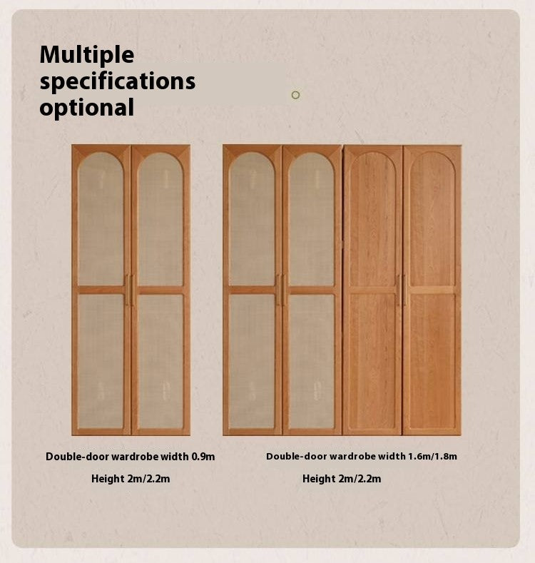 Cherry Solid Wood Swing Door Rattan Wardrobe