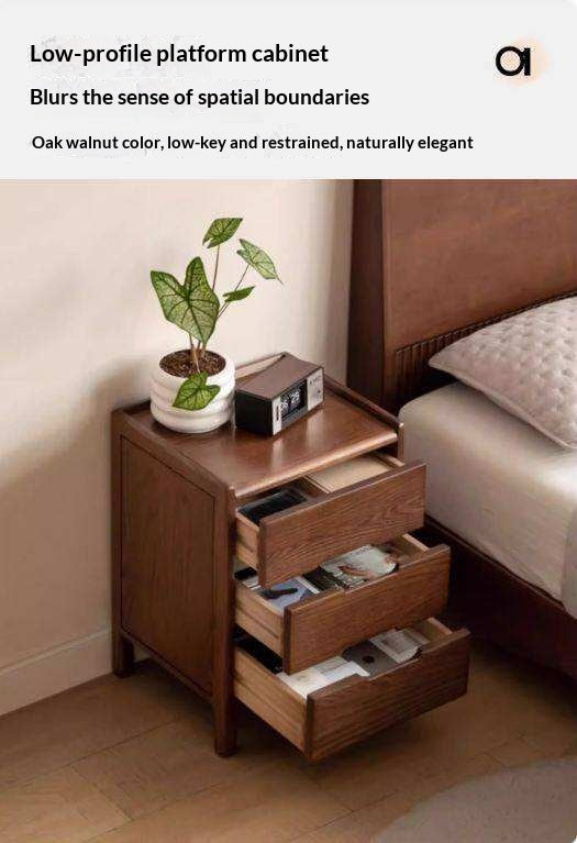 Oak Solid Wood, Solid Rubberwood Nordic Style Nightstand