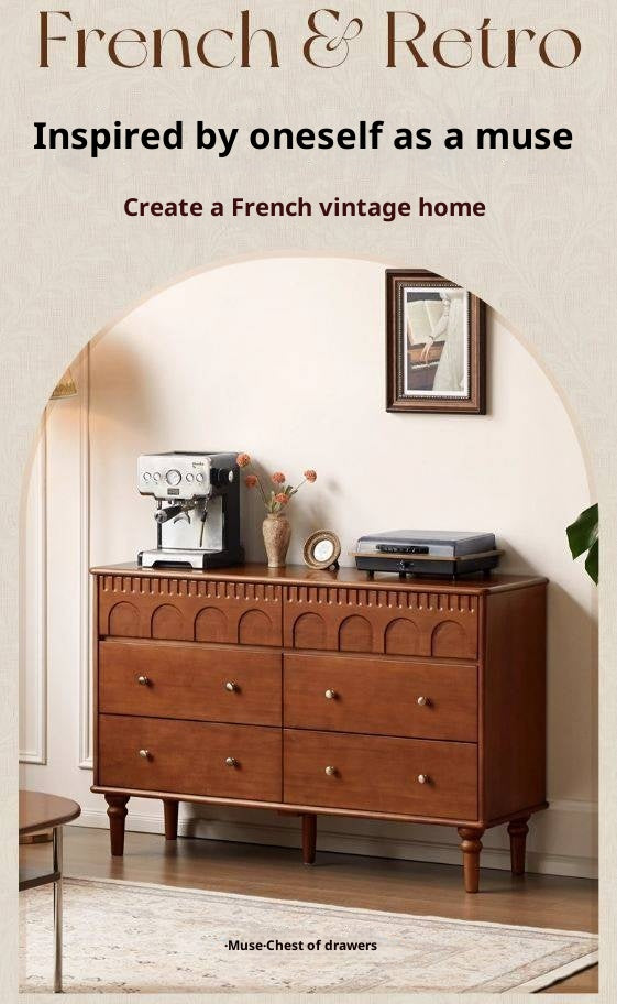 Poplar Solid Wood Medieval Style French Retro Six-Drawer Chest