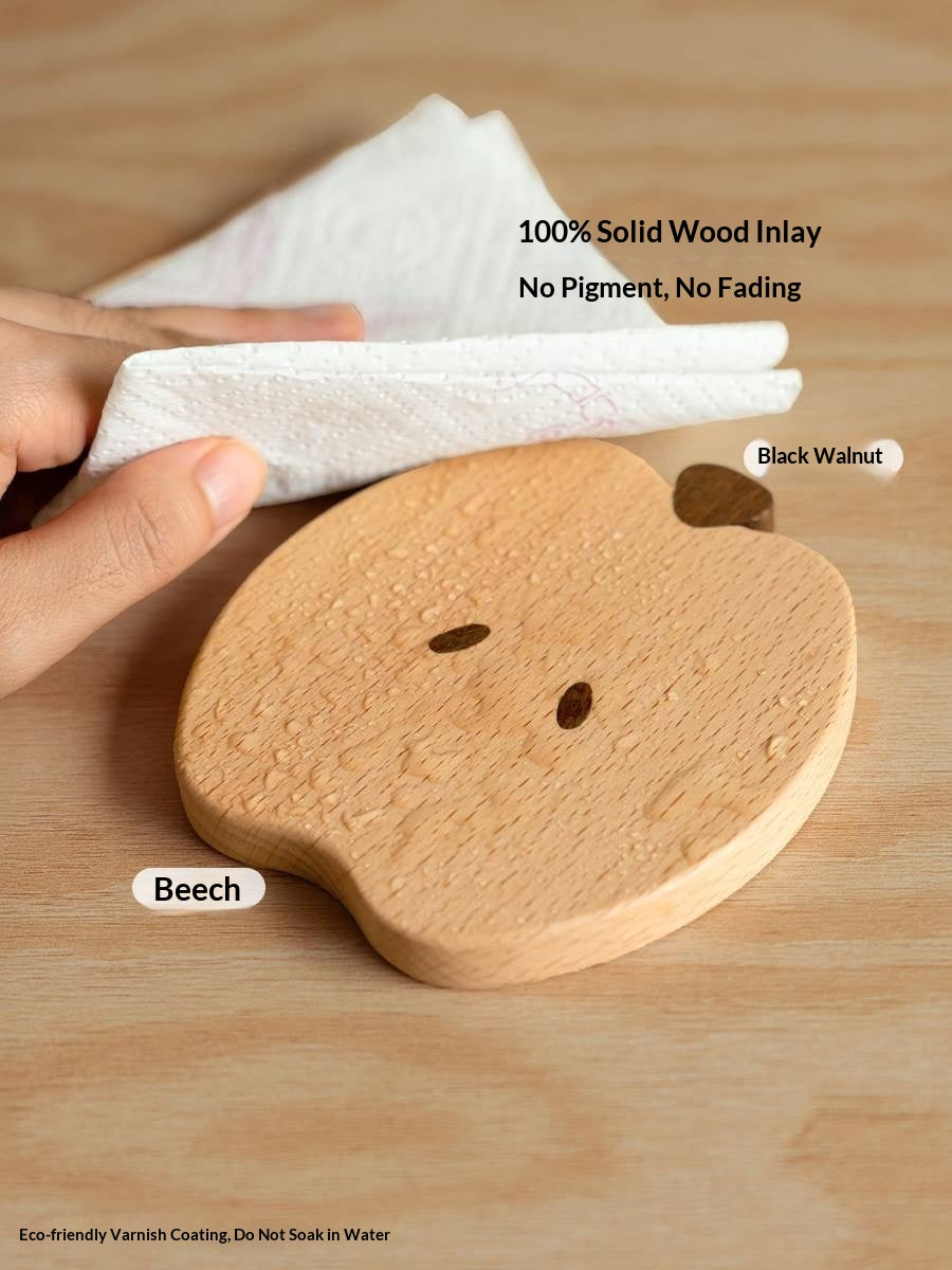 Black Walnut, Beech Solid Wood Creative Apple Shaped Coaster