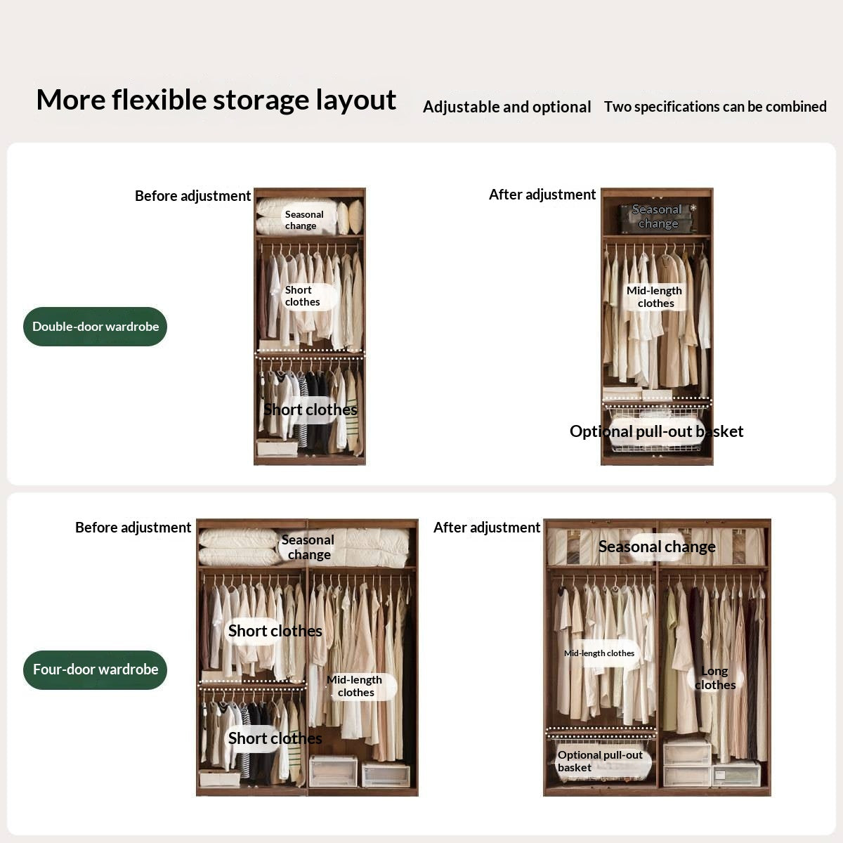 Black Walnut Solid Wood Wardrobe with Italian Light Luxury Style and Double Doors