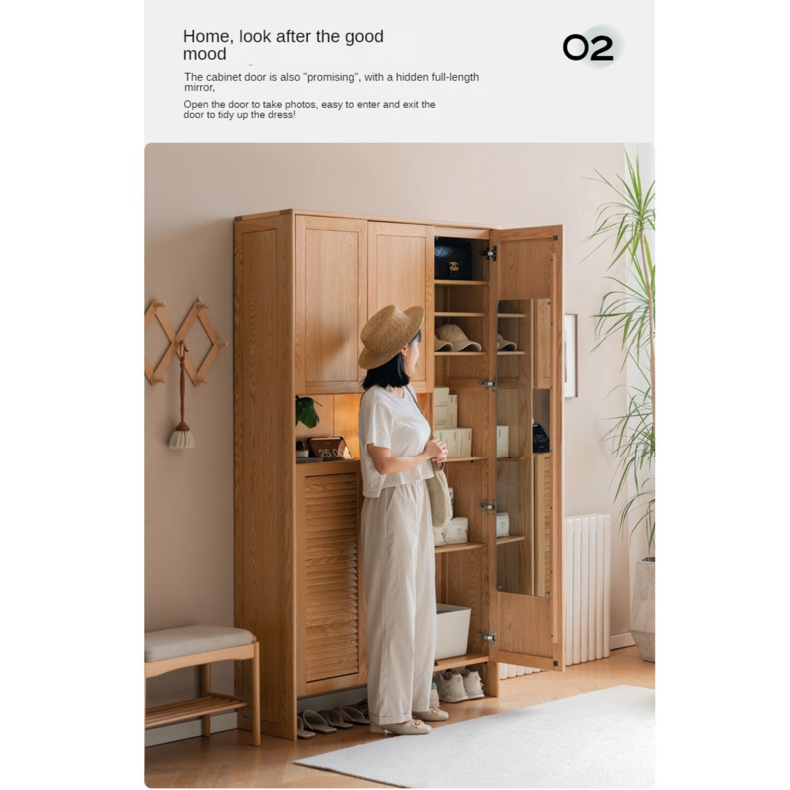 Oak, Ash Solid Wood Storage Locker Shoe Entrance Cabinet
