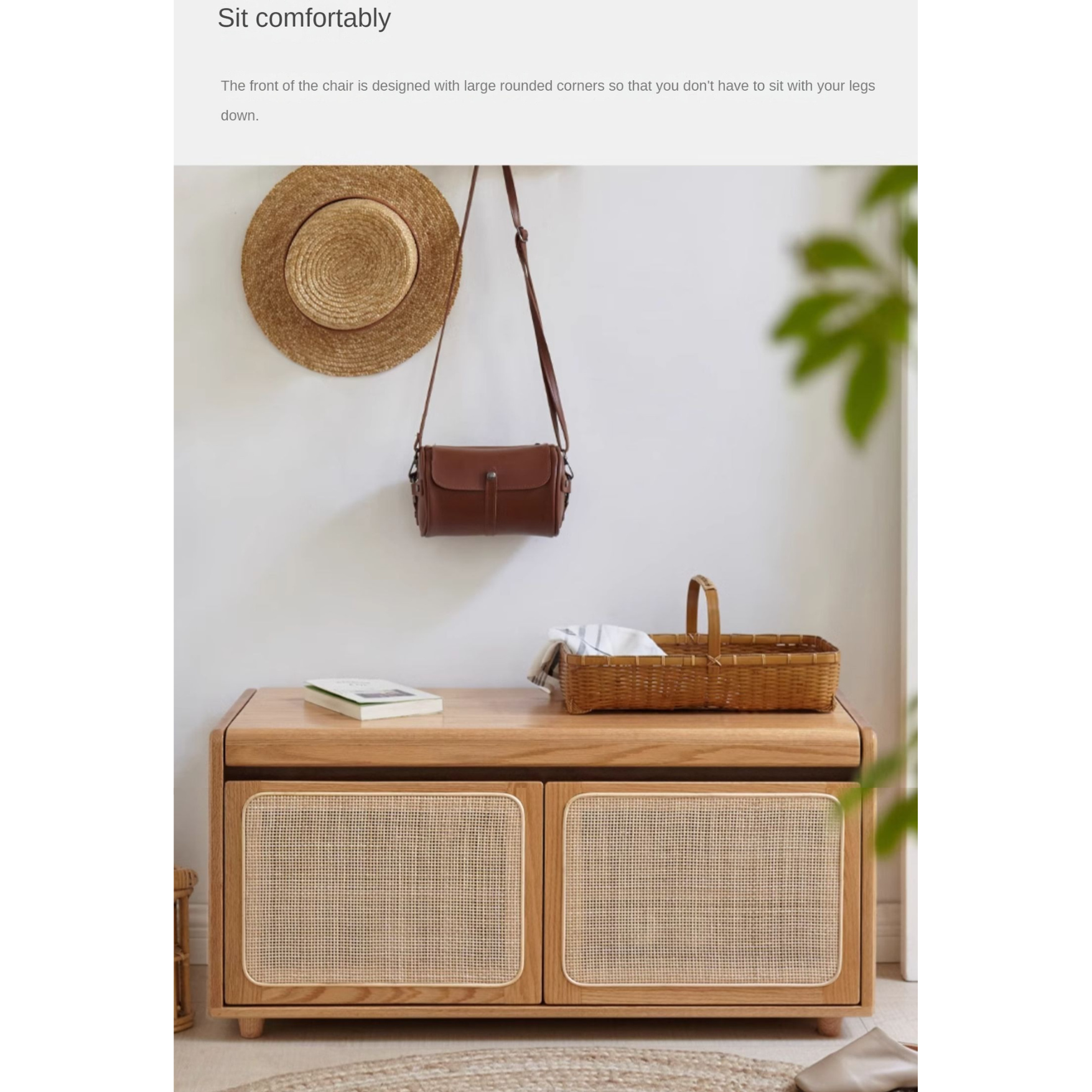 Oak Solid Wood Rattan Shoe Storage Bench