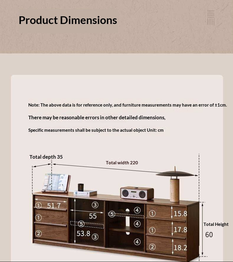 Black Walnut Solid Wood TV Cabinet with Large Storage