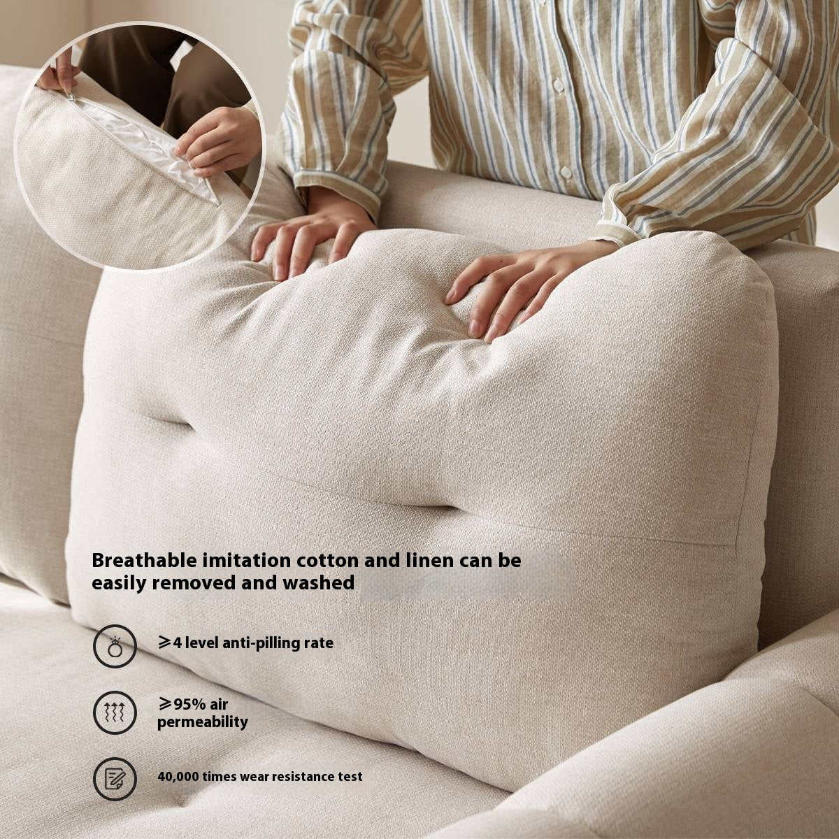 Fabric retractable sofa bed white cream style dual-purpose