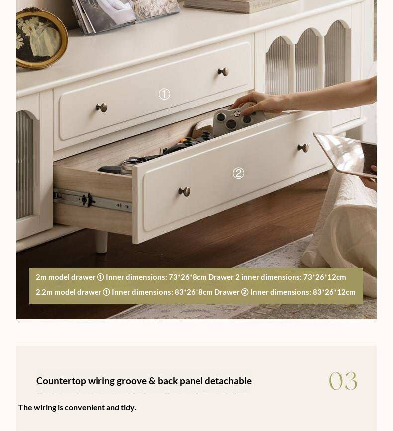 Solid Rubberwood TV Cabinet French Cream Style and Integrated Storage