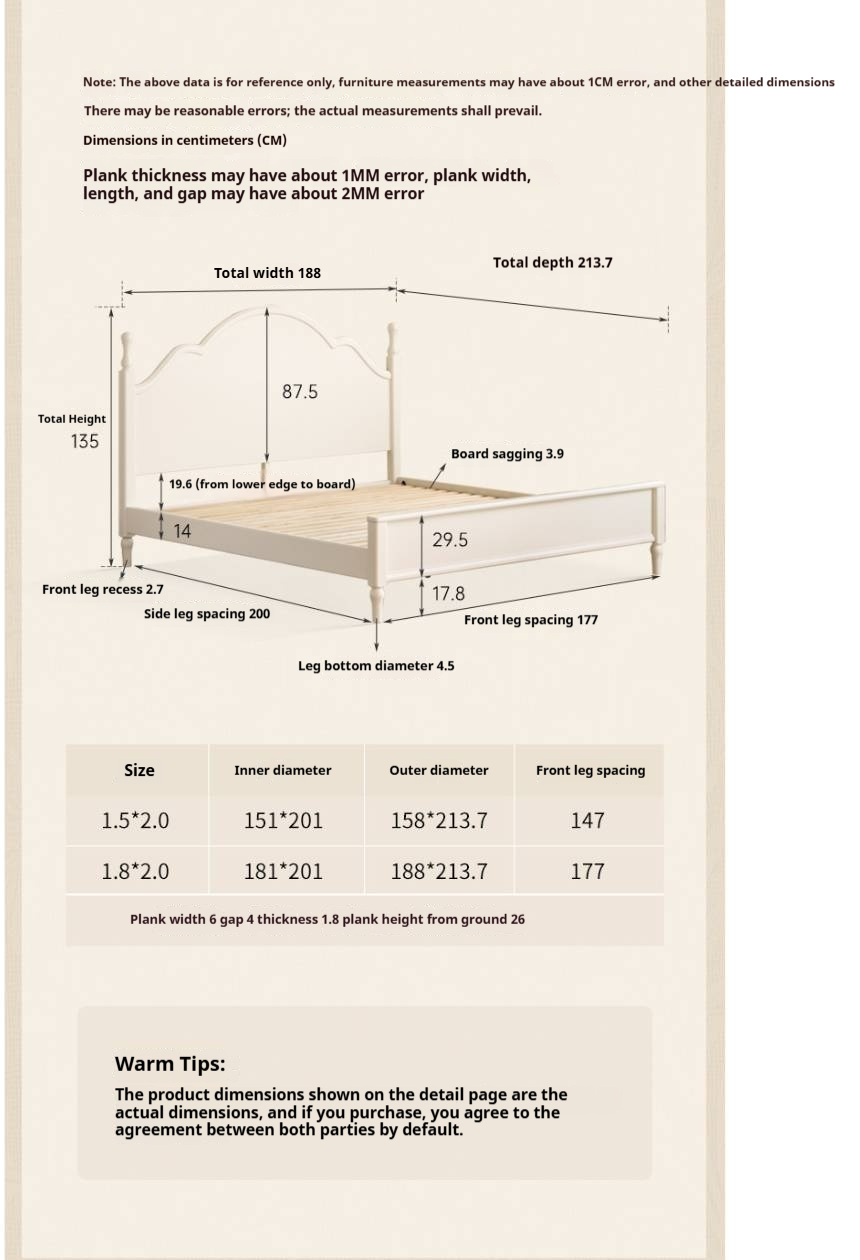 Rubberwood Solid Wood Bed American Retro Cream Style