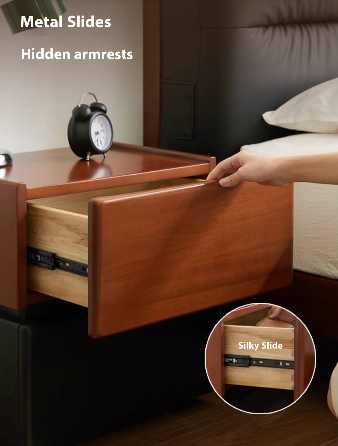 Ash, Poplar Solid Wood Modern Two-Tone Nightstand with 2 Drawers