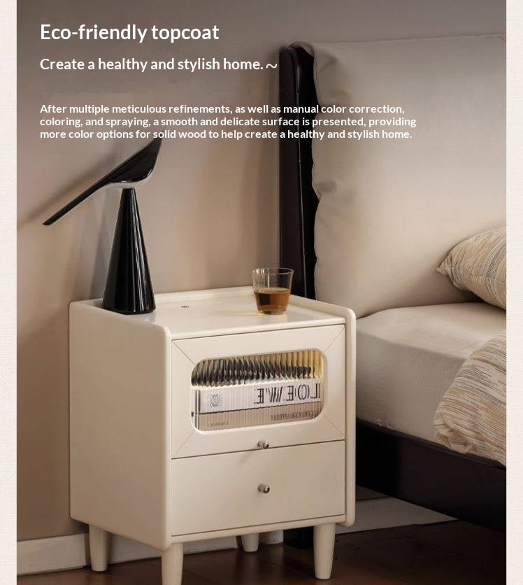 Solid Rubberwood Modern Cream Style Nightstand