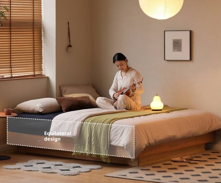 Cherry Solid Wood Floating Platform Box Bed, Headboard-Free Bed