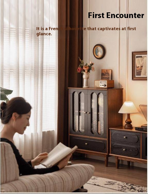 Ash Solid Wood French Retro Side Cabinet.