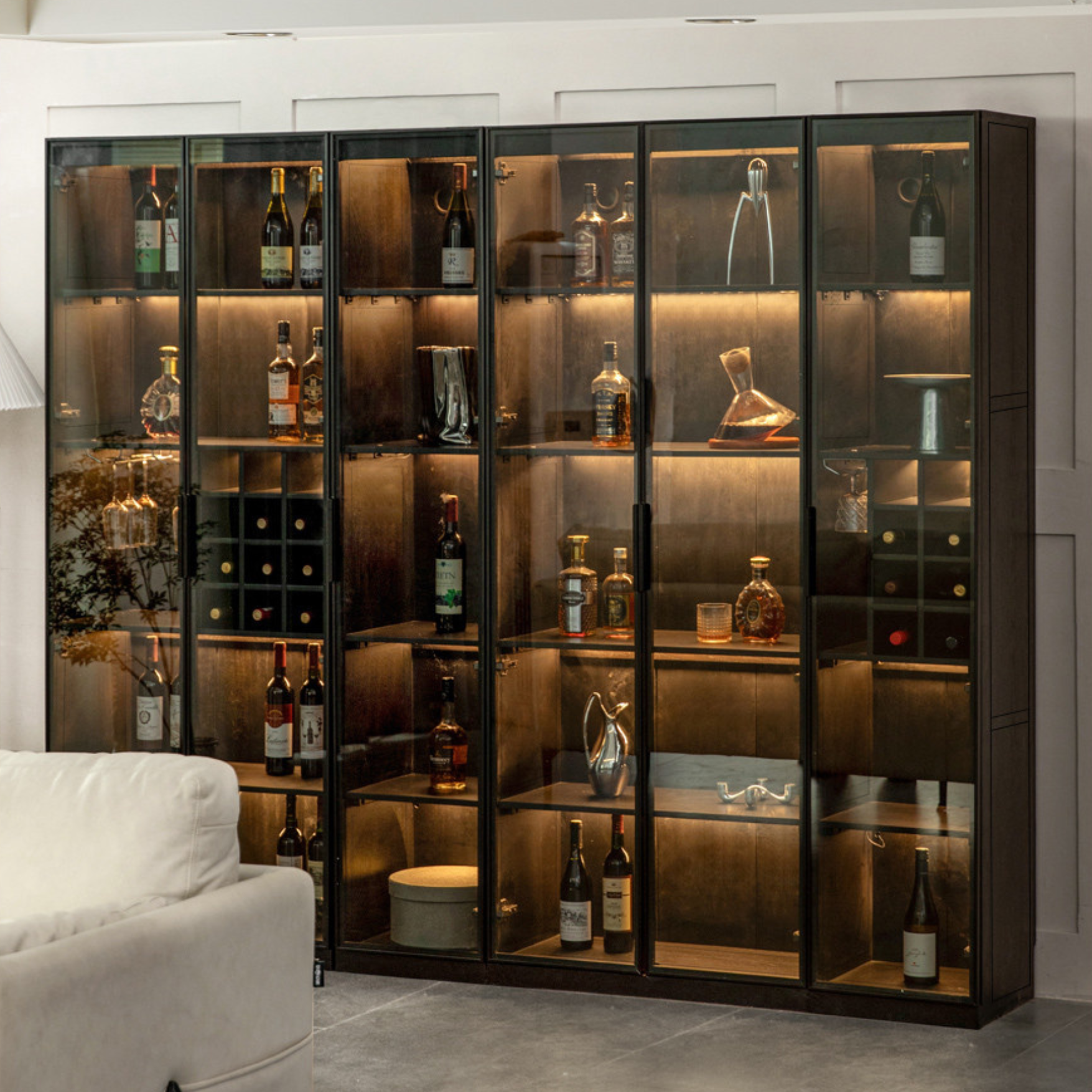 Oak Solid Wood Glass Door Display Wine Cabinet