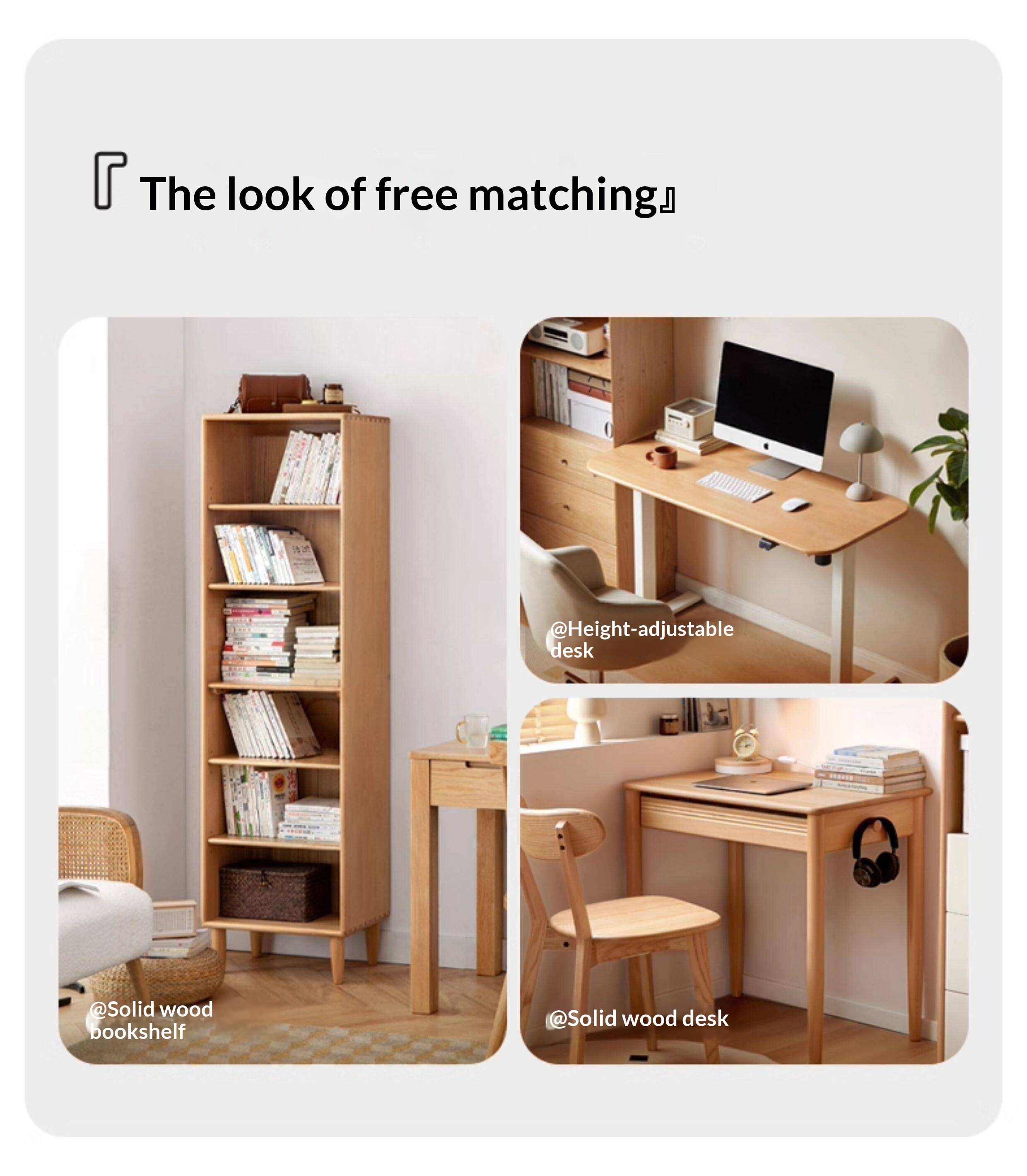 Beech Solid Wood Bookshelf Combination, Open Storage Cabinet