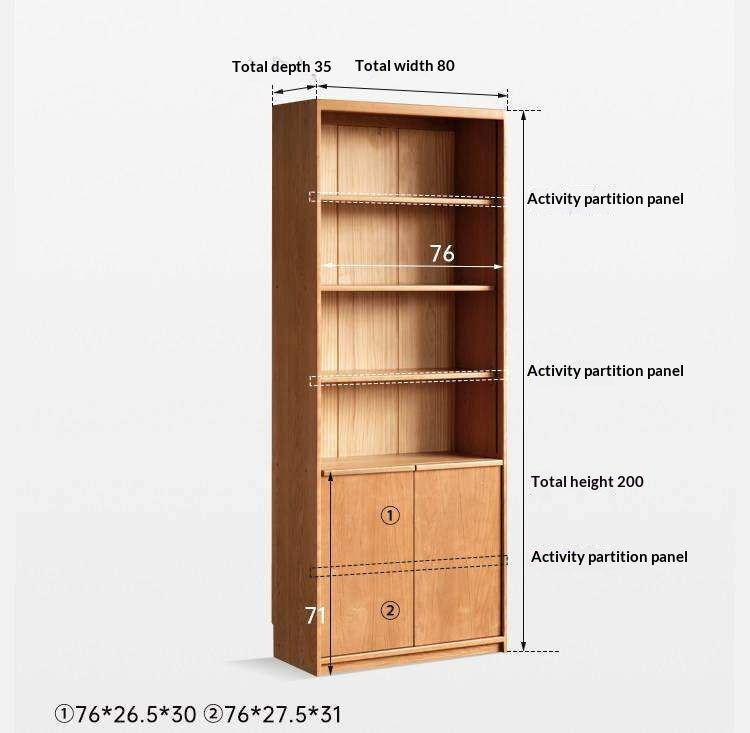 Cherry Solid Wood Bookcase Display Storage Cabinet for Study