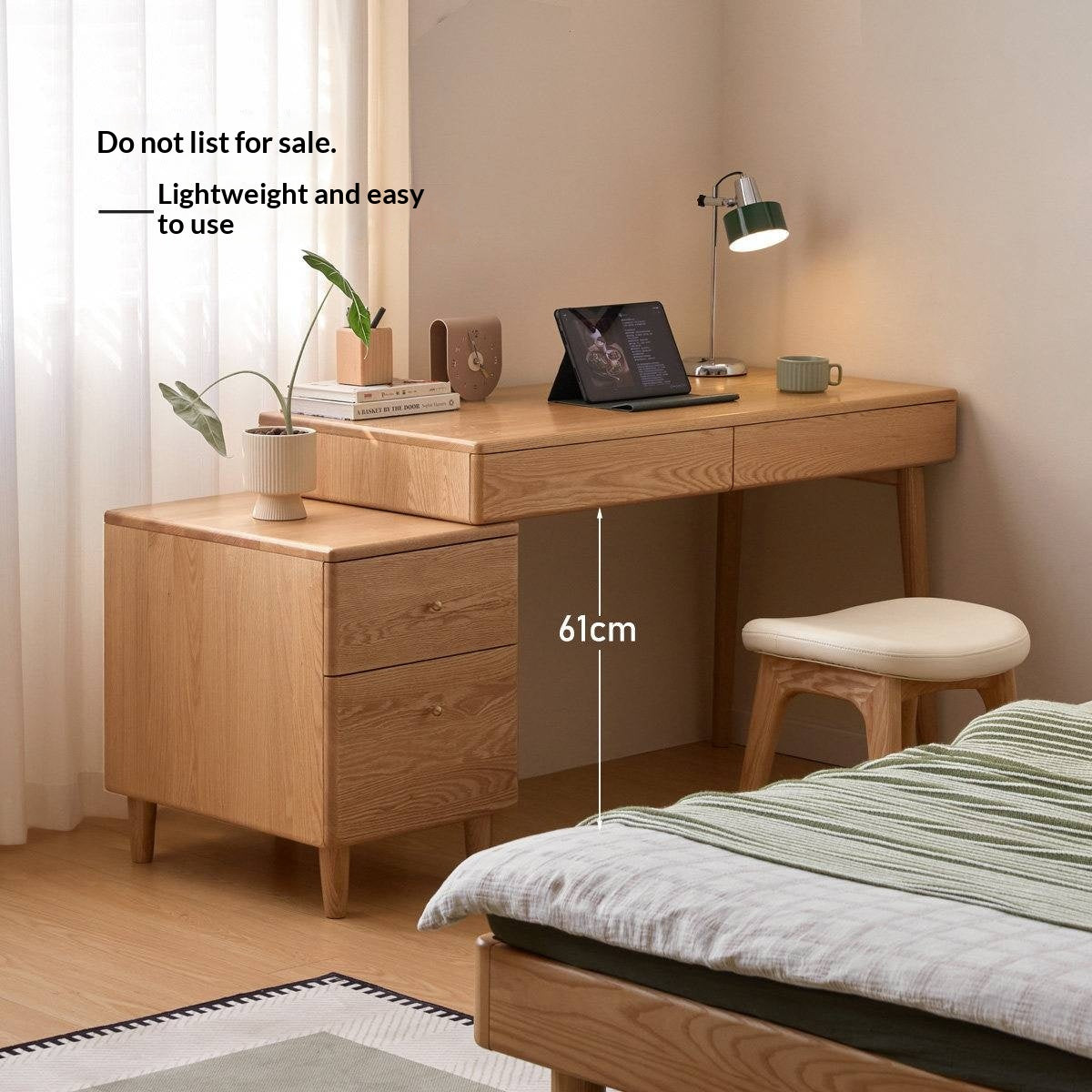 Oak Solid Wood Corner Office Desk with Integrated Bookshelf