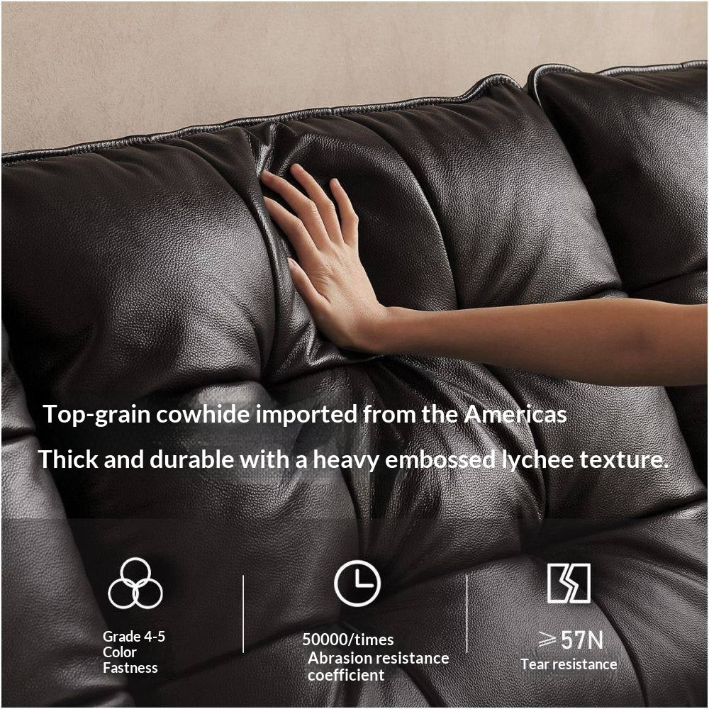 Genuine Leather Tufted Pull-Out Sleeper Sofa with Storage Chaise