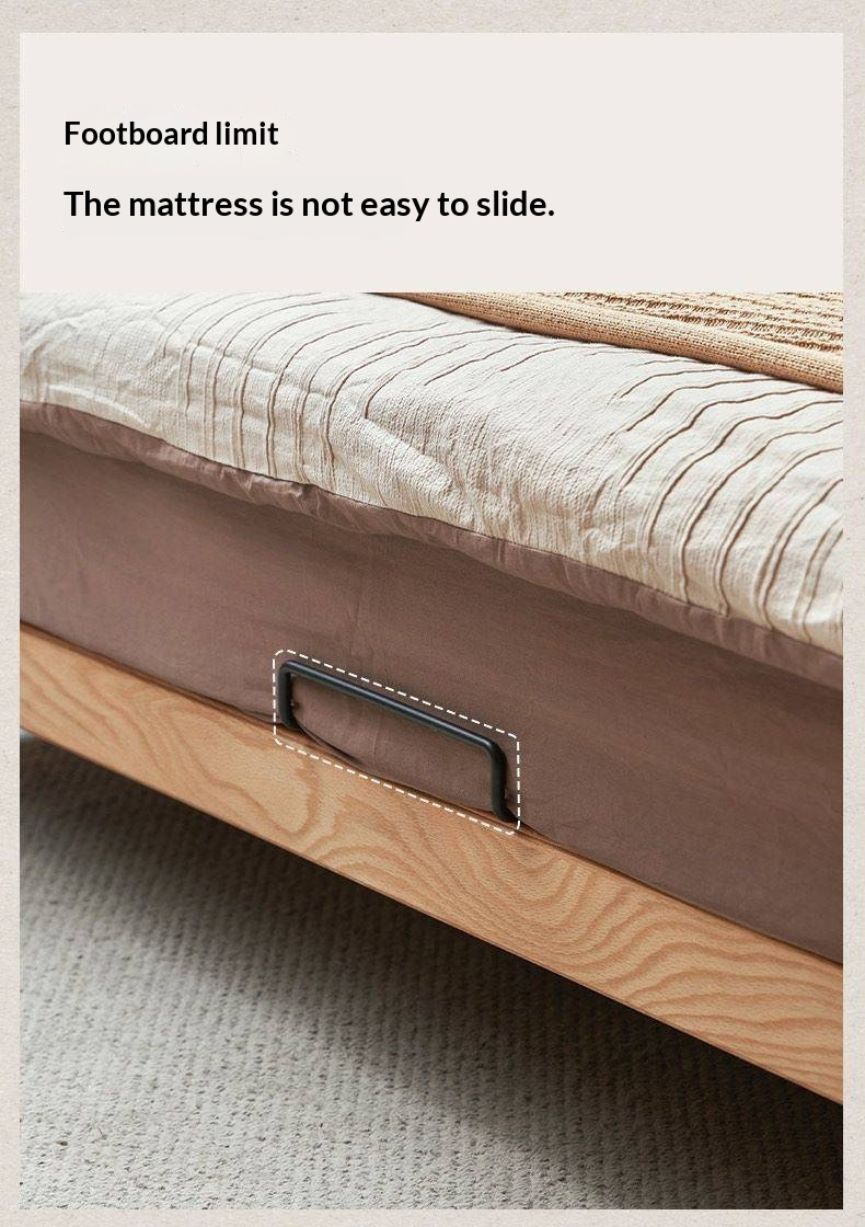 Oak Solid Wood Upholstered Bed — Modern Minimalist Design with Flush Edges