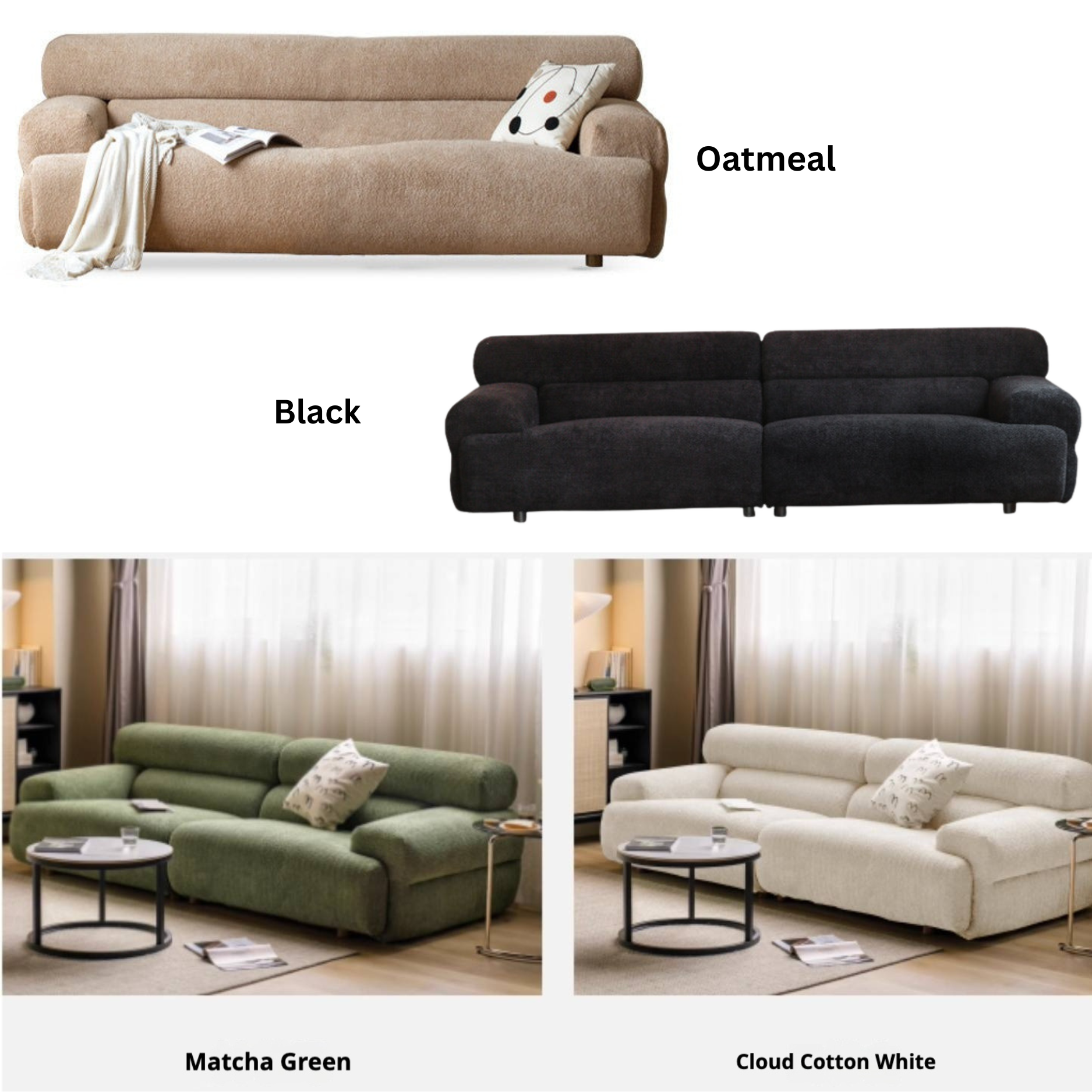 Velvet Three-seat Modular Fabric Sofa.