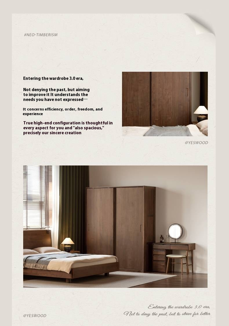 Black Walnut Solid Wood Sliding Door Wardrobe.
