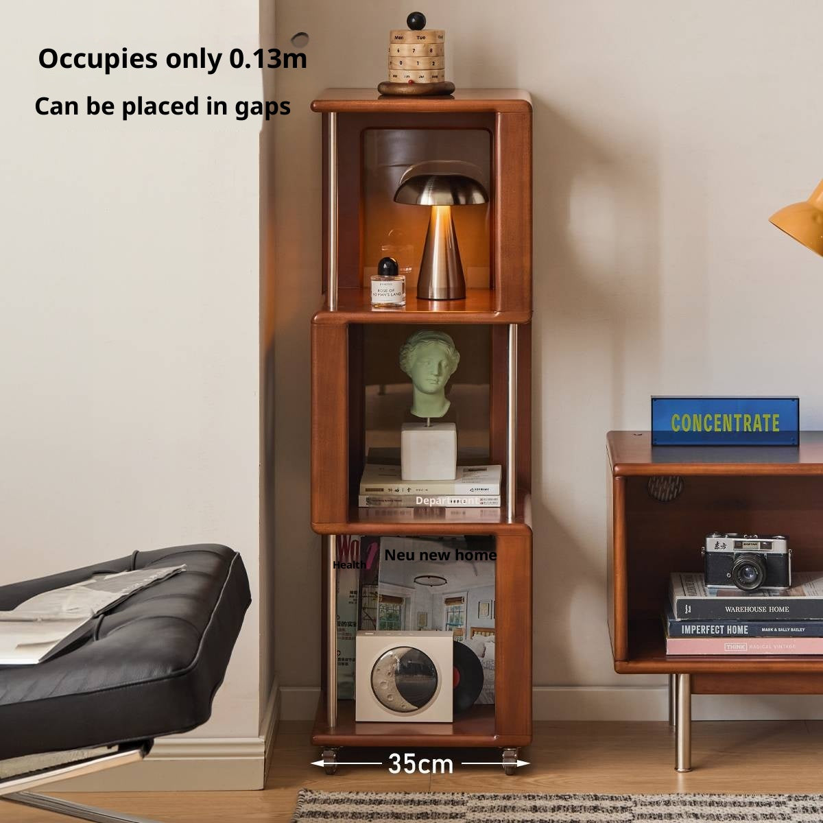 Poplar Solid Wood Vintage Style Mobile Bookshelf