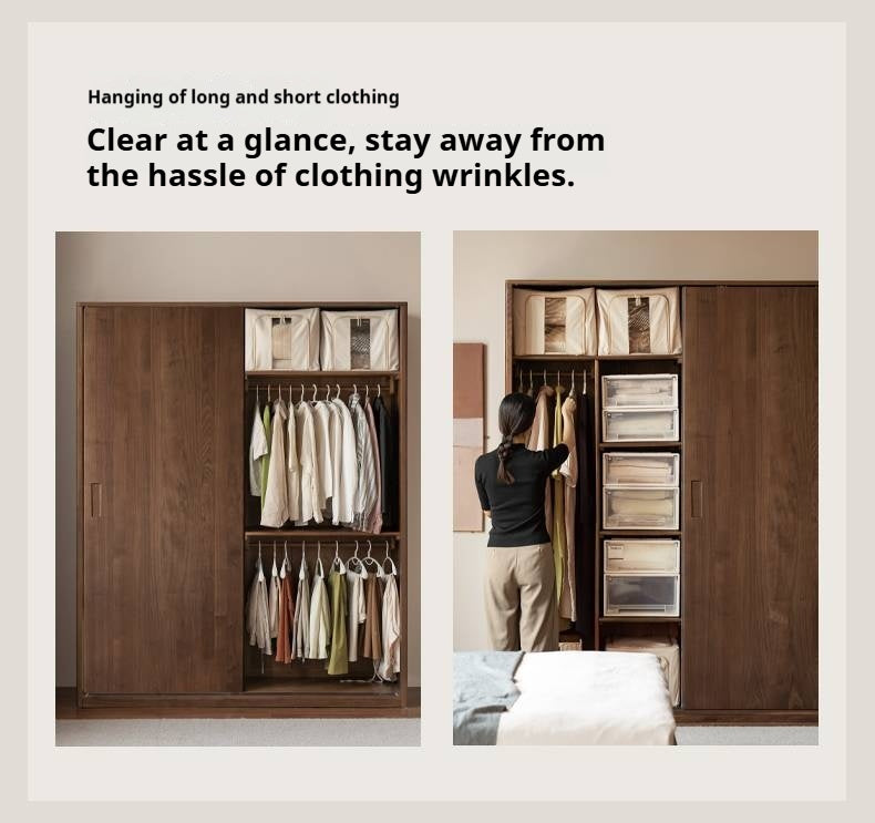 Black Walnut Solid Wood Sliding Door Wardrobe.