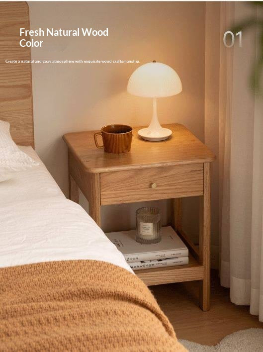Oak, Beech Solid Wood, Solid RubberWood Nightstand.