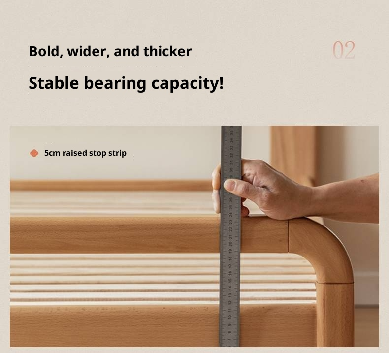 Beech Solid Wood Genuine Leather Soft Headboard Bed