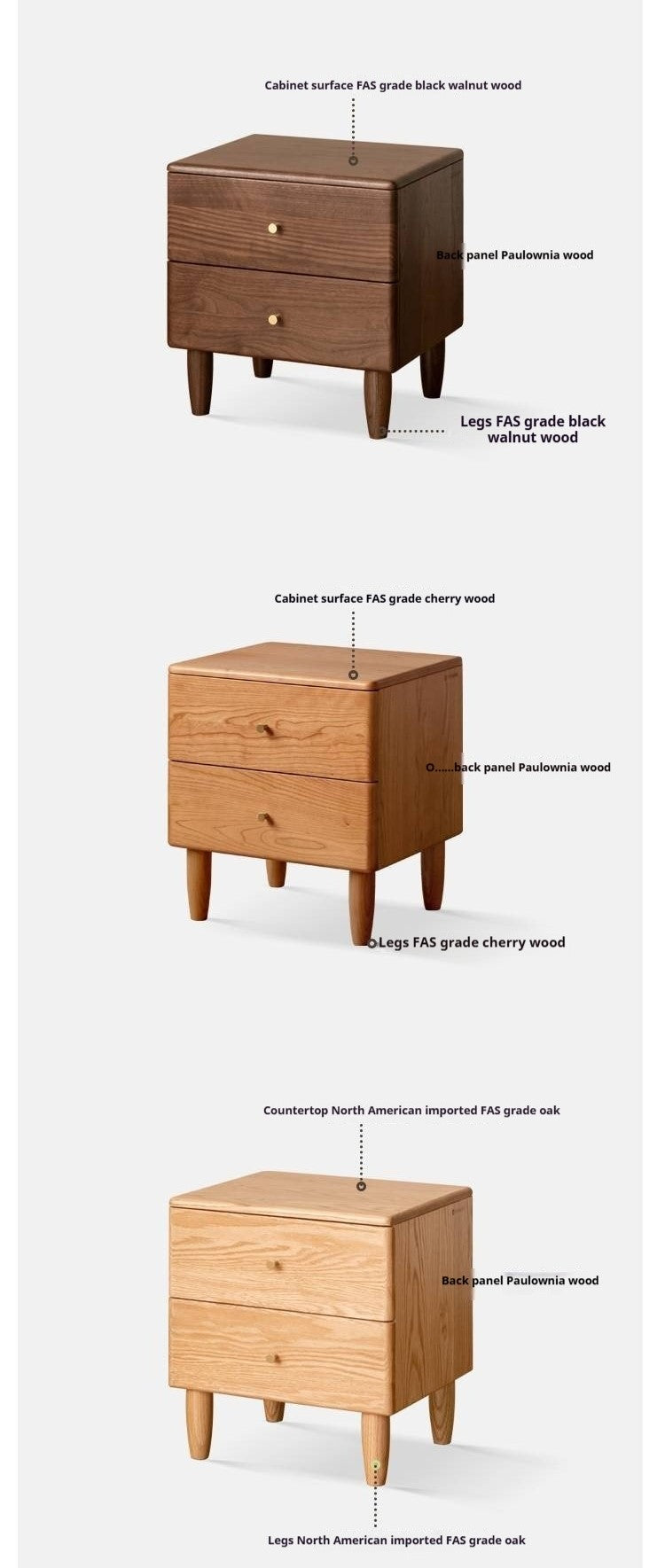 Black Walnut Solid Wood Italian Light Luxury Style Nightstand