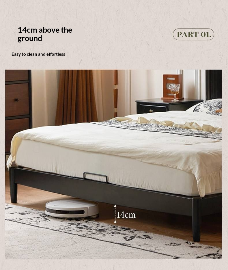 Rubberwood Solid Wood Bed — French Vintage Style, Large Slab Bed