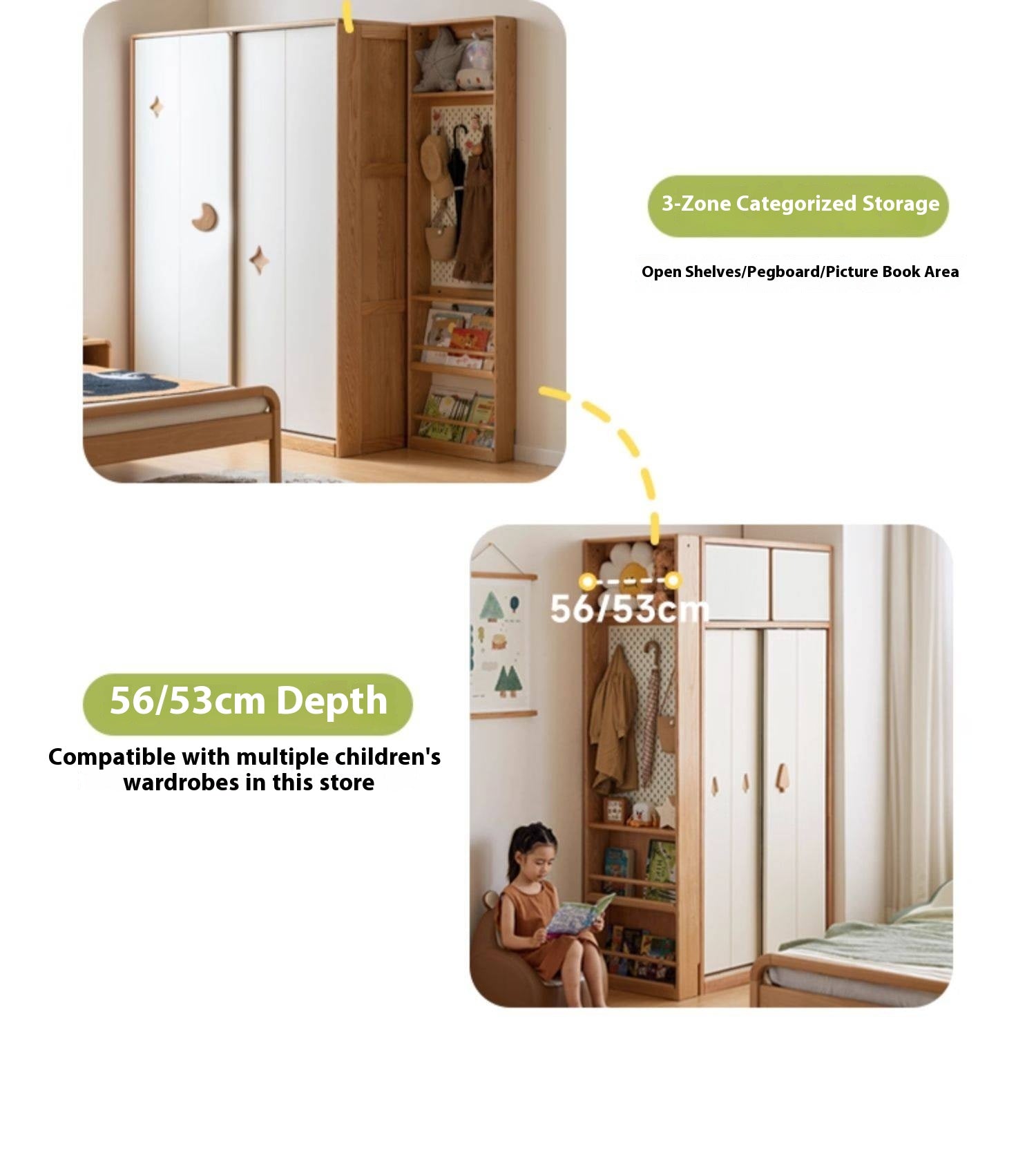 Oak Solid Wood Modern Children's Wardrobe