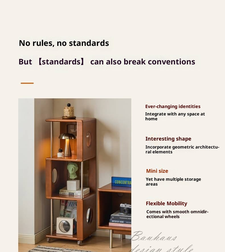 Poplar Solid Wood Vintage Style Mobile Bookshelf