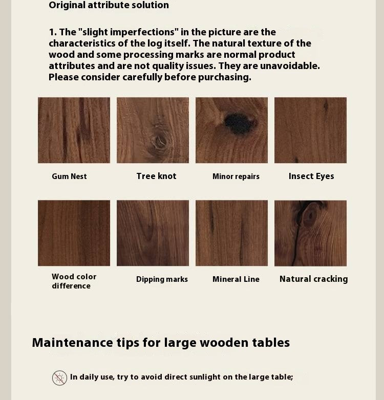 Black Walnut, Sandalwood Solid Wood Wabi Sabi Style Large Board Dining Table