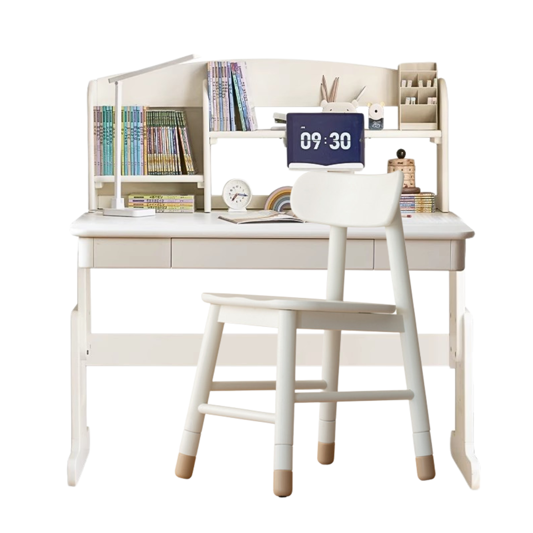 Beech Solid Wood Lift Study Desk Adjustable White Children's Desk