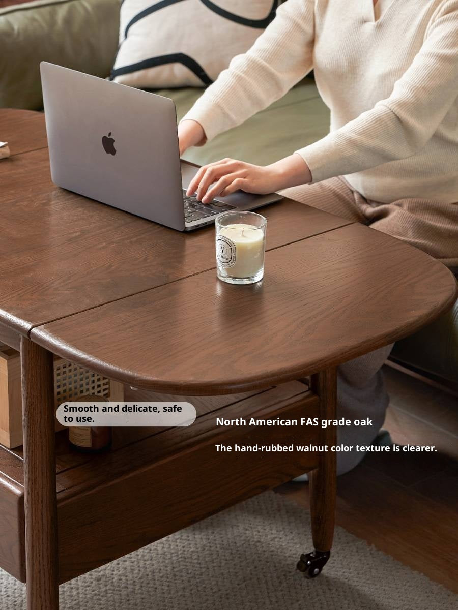 Oak Solid Wood Folding Movable Coffee Table
