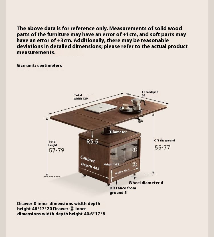 Black Walnut Solid Wood Mobile Folding Coffee Table