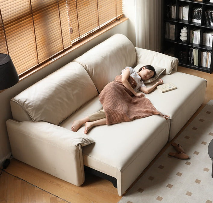 Electric Foldable Dual-purpose Cream Style White Elephant Ear Retractable Sofa Bed.