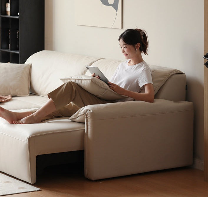 Electric Foldable Dual-purpose Cream Style White Elephant Ear Retractable Sofa Bed.