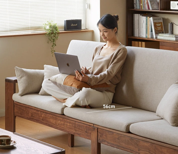 Black Walnut, Solid Sandalwood Fabric Sofa Nordic Dual-purpose Sofa-