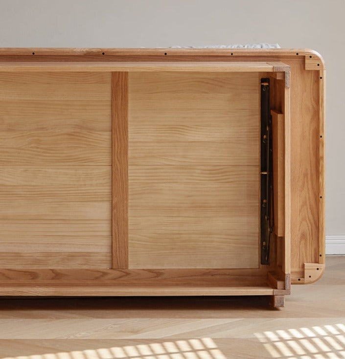 Oak Solid Wood dual-use Fabric Storage Sofa.