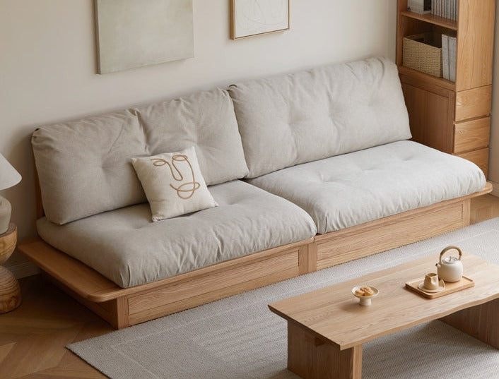 Oak Solid Wood dual-use Fabric Storage Sofa.